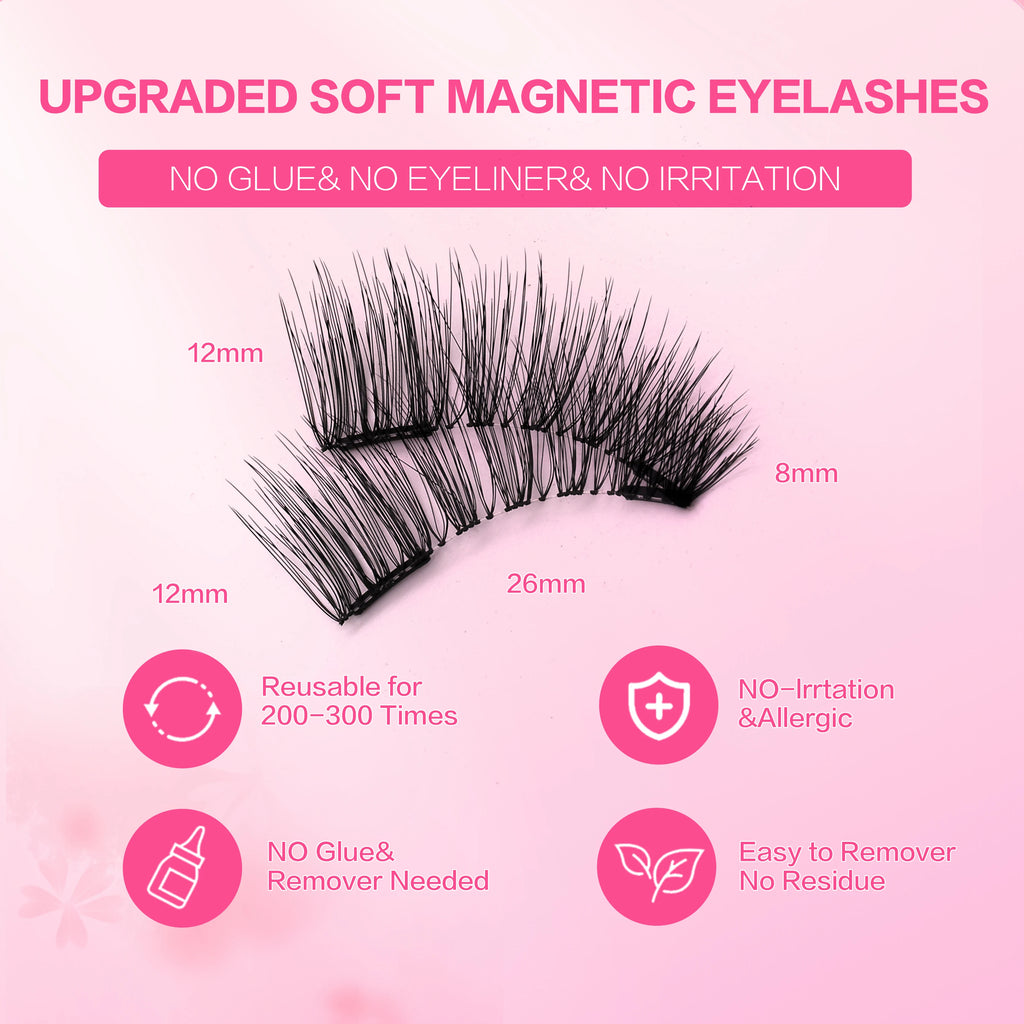 1 Pair 3D Magnetic False Eyelashes Reusable Glue Free Magnet Lash with Applicater One-Piece Box Easy to Apply Eyelash Extension