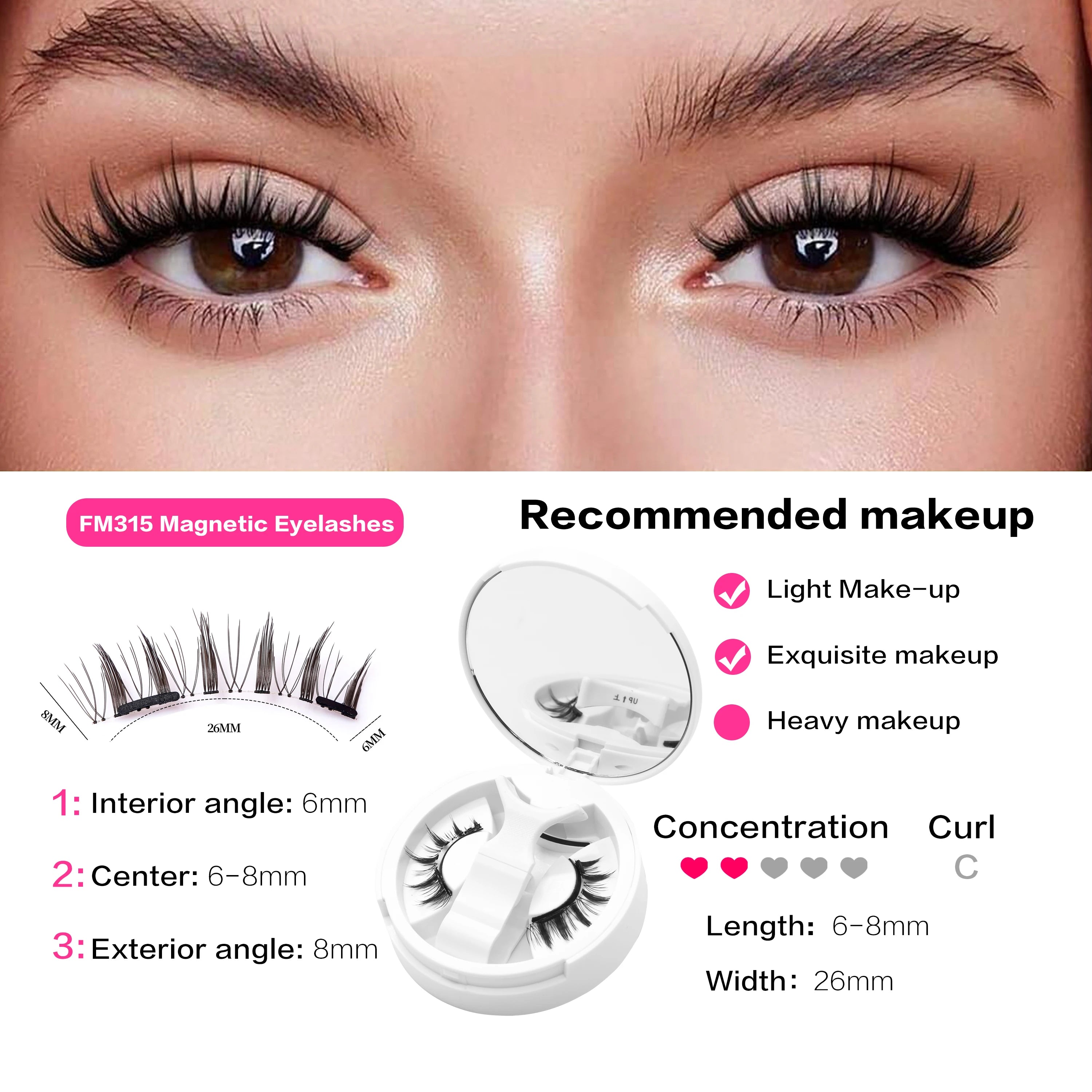 1 Pair 3D Magnetic False Eyelashes Reusable Glue Free Magnet Lash with Applicater One-Piece Box Easy to Apply Eyelash Extension