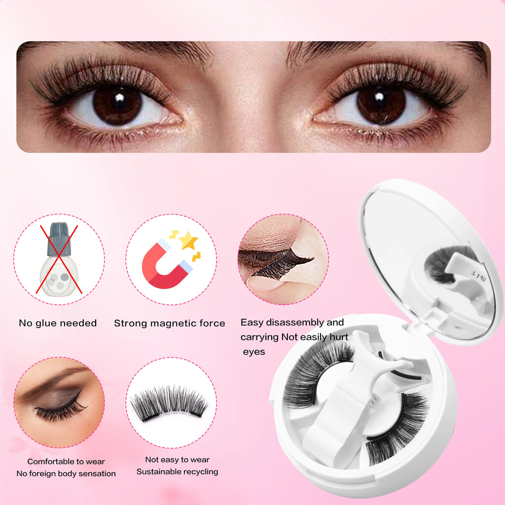 1 Pair 3D Magnetic False Eyelashes Reusable Glue Free Magnet Lash with Applicater One-Piece Box Easy to Apply Eyelash Extension