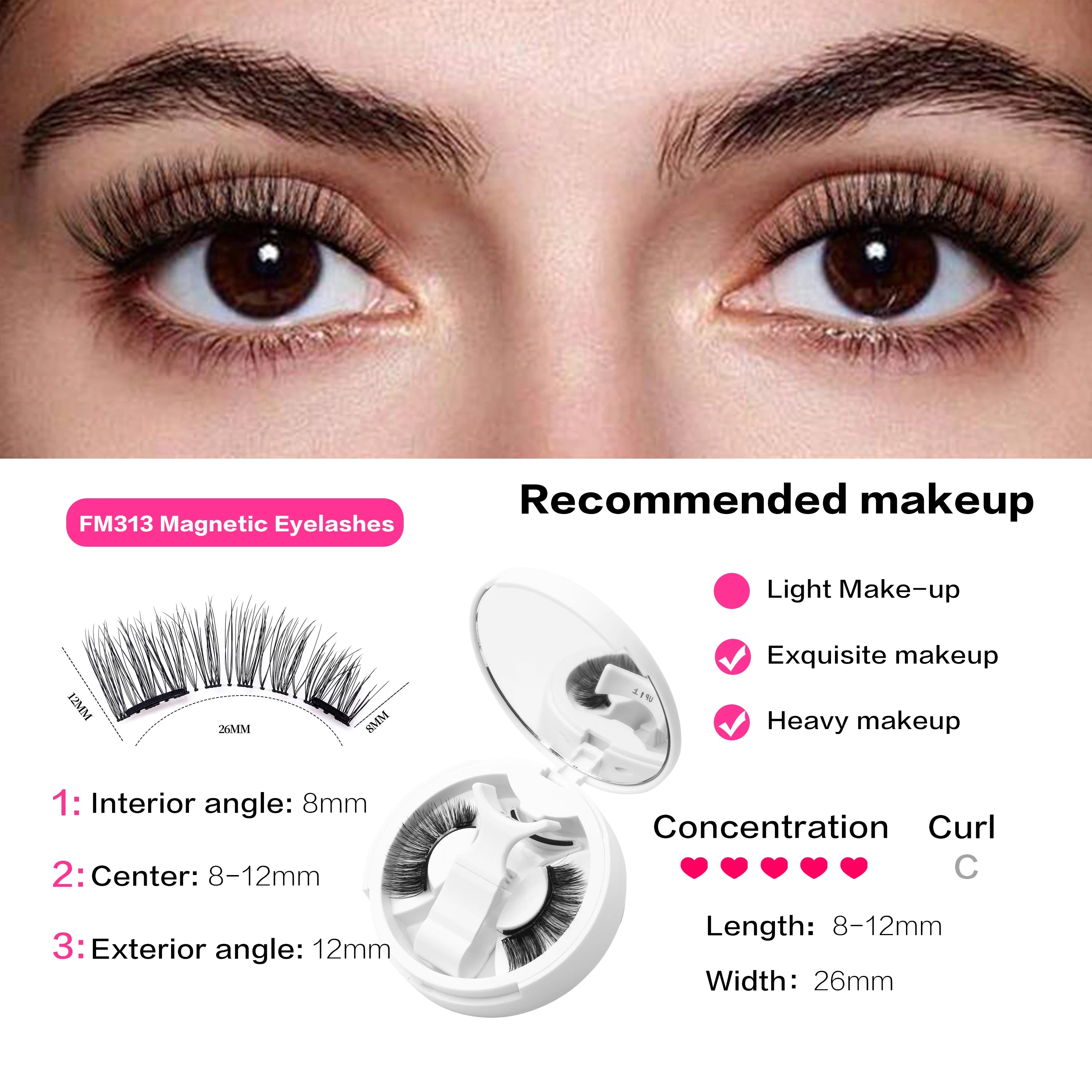 1 Pair 3D Magnetic False Eyelashes Reusable Glue Free Magnet Lash with Applicater One-Piece Box Easy to Apply Eyelash Extension