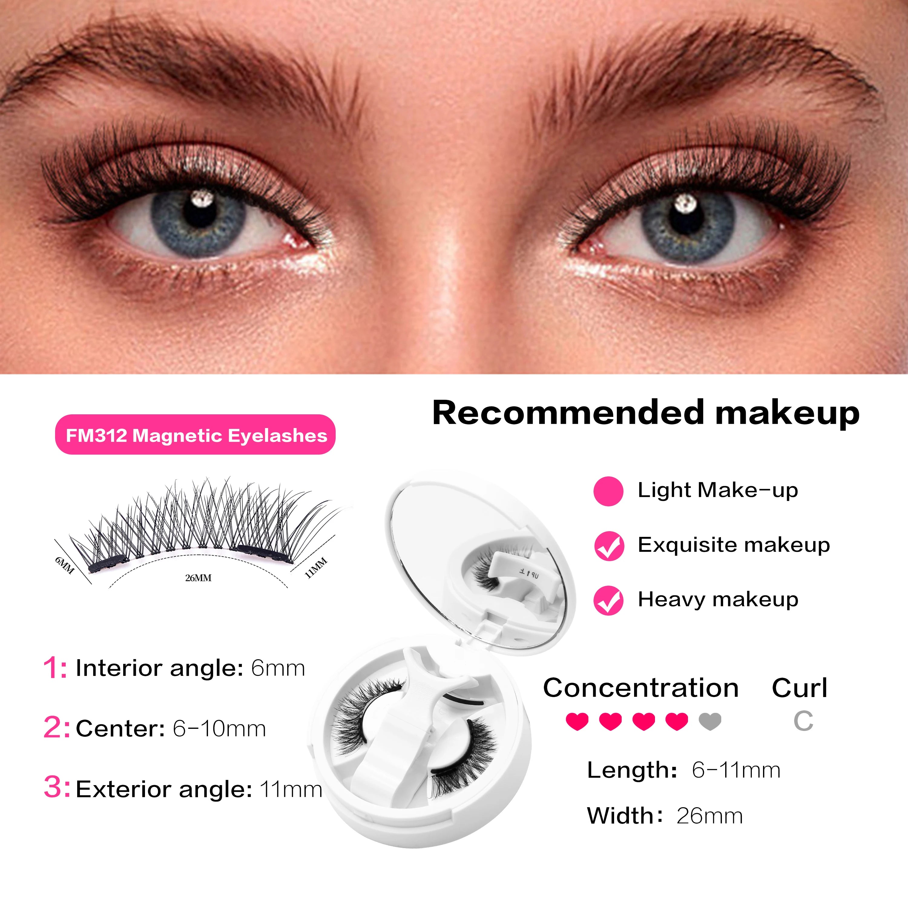 1 Pair 3D Magnetic False Eyelashes Reusable Glue Free Magnet Lash with Applicater One-Piece Box Easy to Apply Eyelash Extension