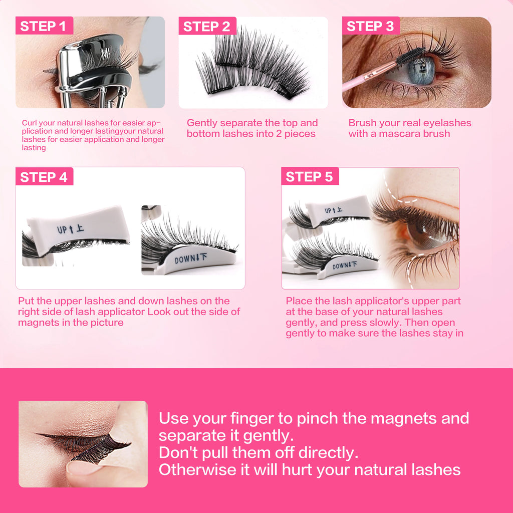 1 Pair 3D Magnetic False Eyelashes Reusable Glue Free Magnet Lash with Applicater One-Piece Box Easy to Apply Eyelash Extension