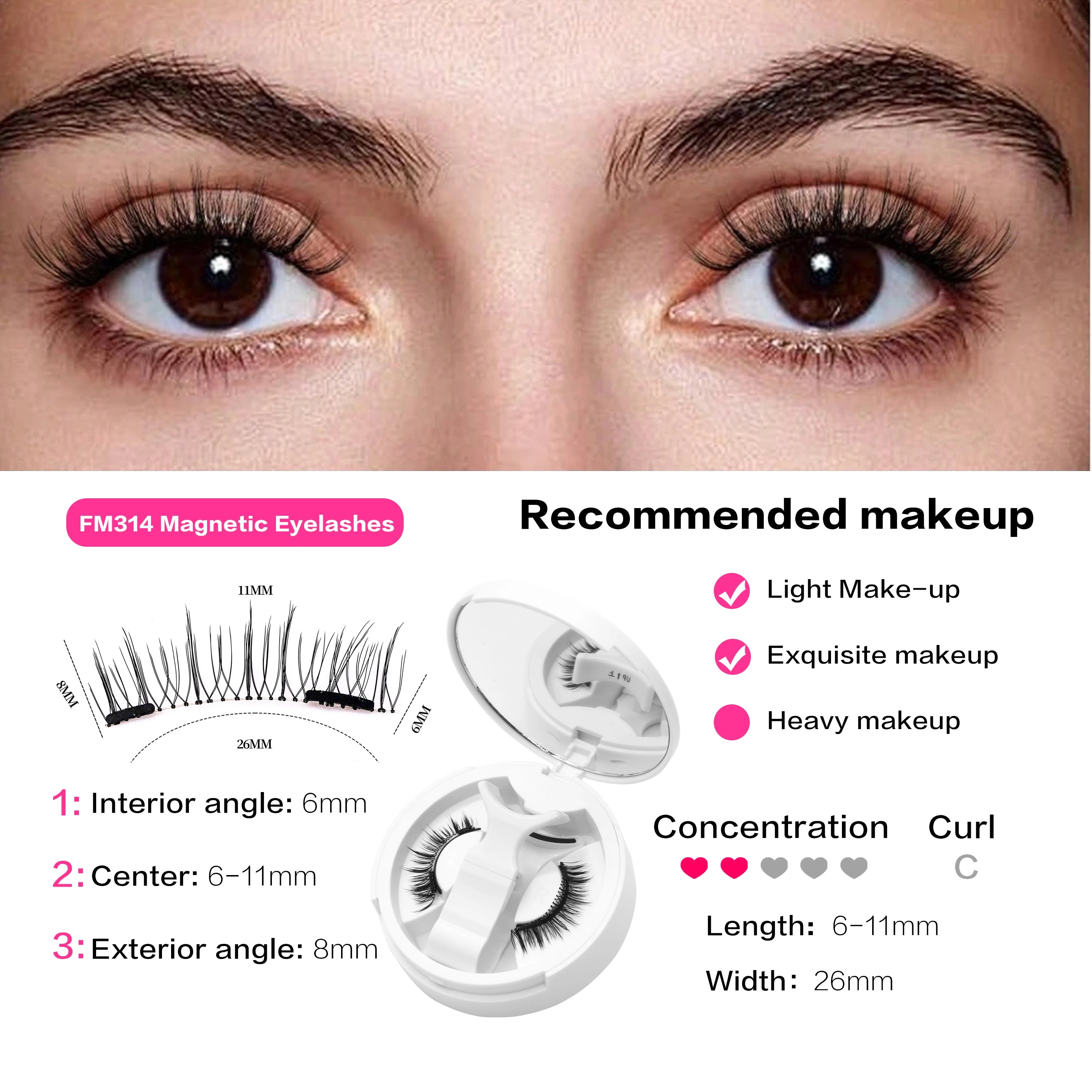1 Pair 3D Magnetic False Eyelashes Reusable Glue Free Magnet Lash with Applicater One-Piece Box Easy to Apply Eyelash Extension