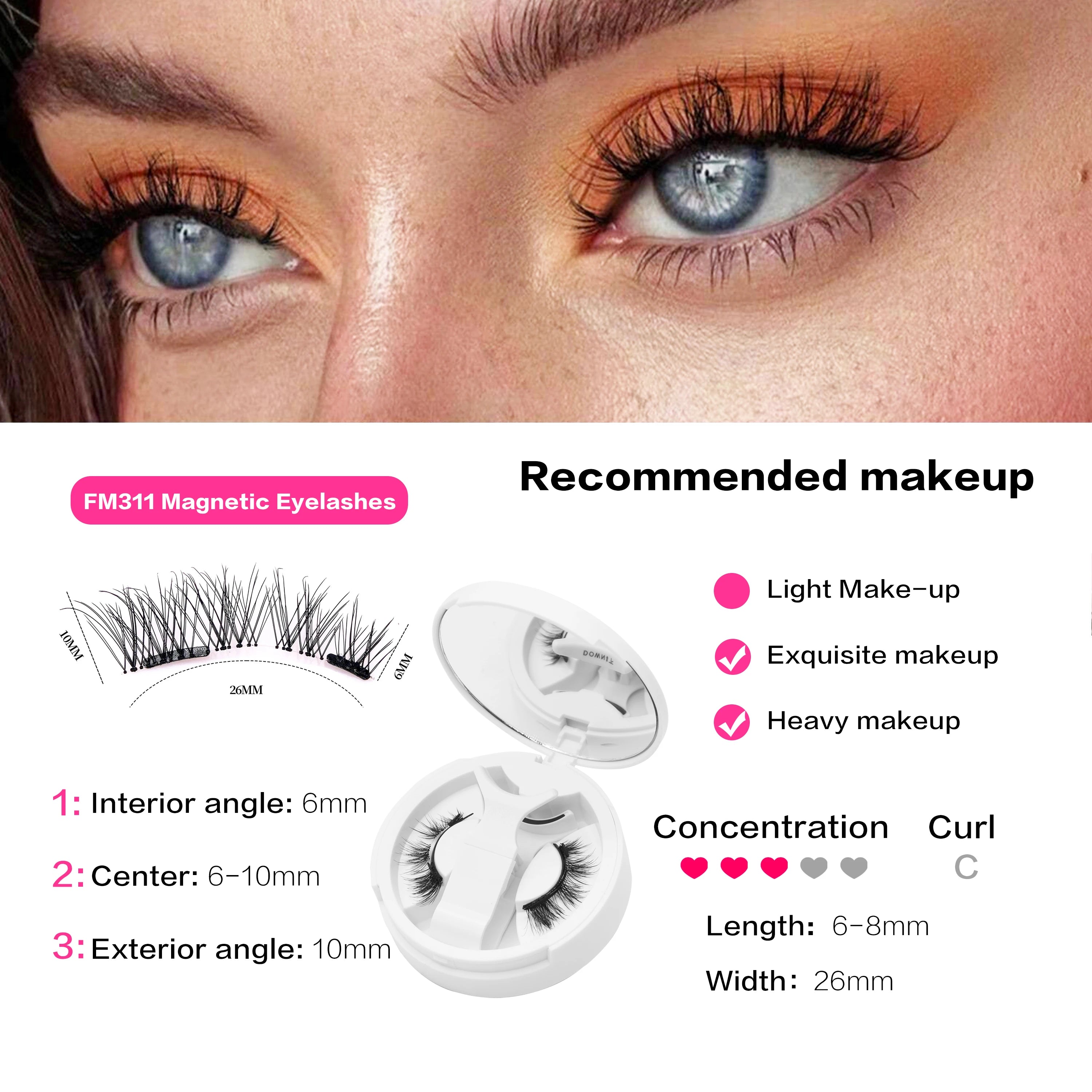 1 Pair 3D Magnetic False Eyelashes Reusable Glue Free Magnet Lash with Applicater One-Piece Box Easy to Apply Eyelash Extension